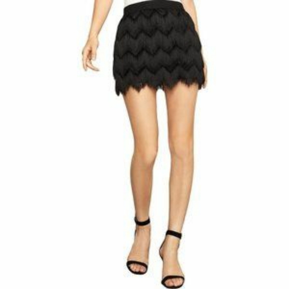 BCBGMaxAzria Modie Tiered Fringe Mini Skirt in Black - Picture 3 of 11